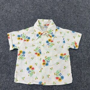 Vintage Good Lad Shirt Toddler 18-84 Months White Cotton Floral Button Up Retro